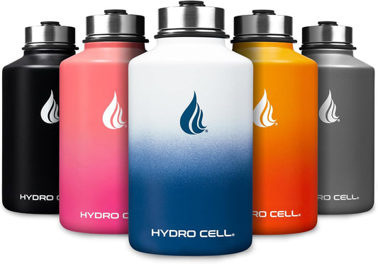 HYDRO CELL Stainless Steel Insulated Water Bottle with Straw - For Cold & Hot Drinks - Metal Vacuum Flask with Screw Cap and Modern Leakproof Sport Thermos for Adults (Navy/White 64oz)