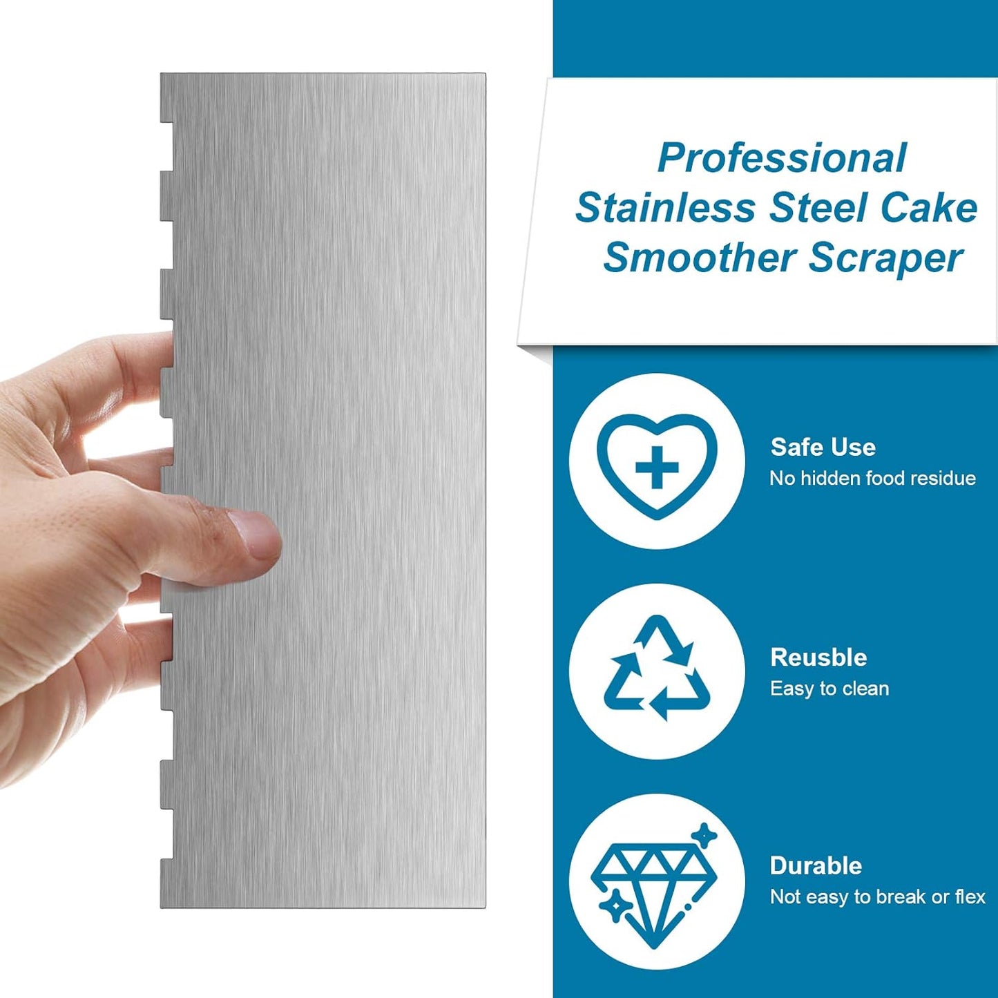 2 Pieces Stainless Steel Cake Scraper Large Double Sided Patterned Edge Stripe Edge Smoother Scraper Cake Decorating Comb Pastry Cutter for Mousse Butter Cream Decoration(9 x 3.4 Inches)