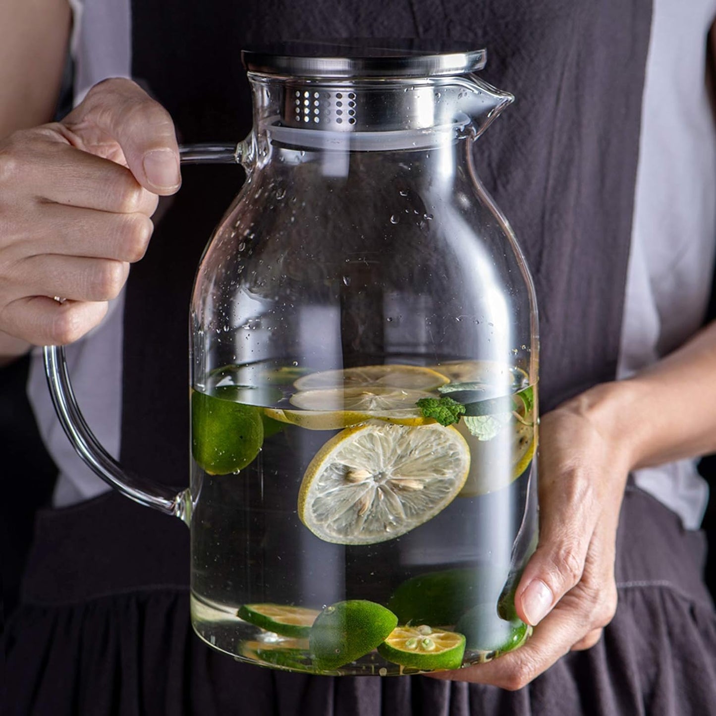 105OZ Glass Pitcher with Lid and Spout - High Heat Resistance Pitcher for Hot/Cold Water & Iced Tea (XL3.0L)