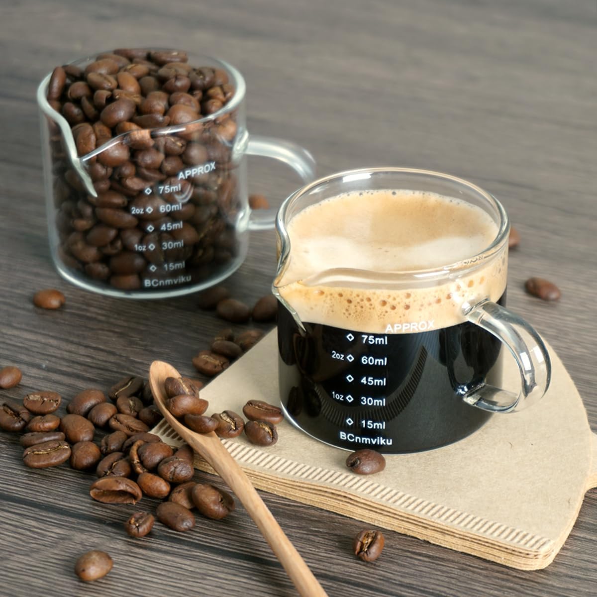 BCnmviku Espresso Glass Measuring Cup Triple Pitcher Milk Cup 75ML Espresso Cups with Handle Espresso Shot Glass with V-Shaped Mouth Clear Accessories Milk Frothing Pitcher (1)