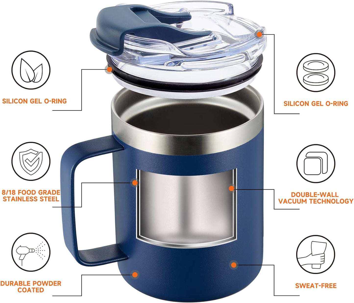 ALOUFEA 12oz Insulated Coffee Mug Cup with Handle, Stainless Steel Travel Coffee Mug with Flip Lid, Double Wall Vacuum Coffee Tumbler,Ocean Teal