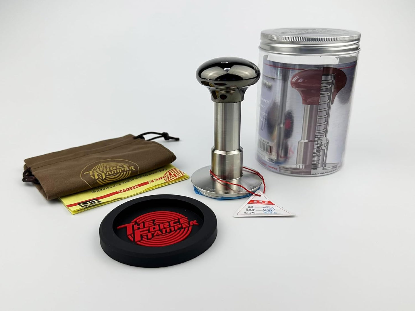 The Force Tamper Automatic Impact Adjustable Constant Pressure and Autoleveling Coffee Tamper Black Mirror Jellyfish AL Handle Set Pro (Standard Set, 53.00mm)
