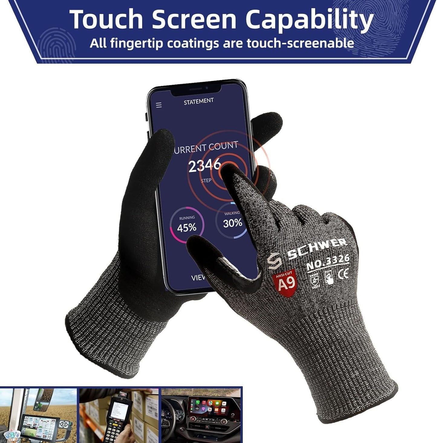 Schwer ProGuard Highest Level Cut Resistant Work Gloves PR3326 for Extreme Protection，ANSI A9 Cut Gloves with Reinforced Thumb, Non Slip, Non PFAS, Durable, Touch-screen, Black 2 Pairs（L）