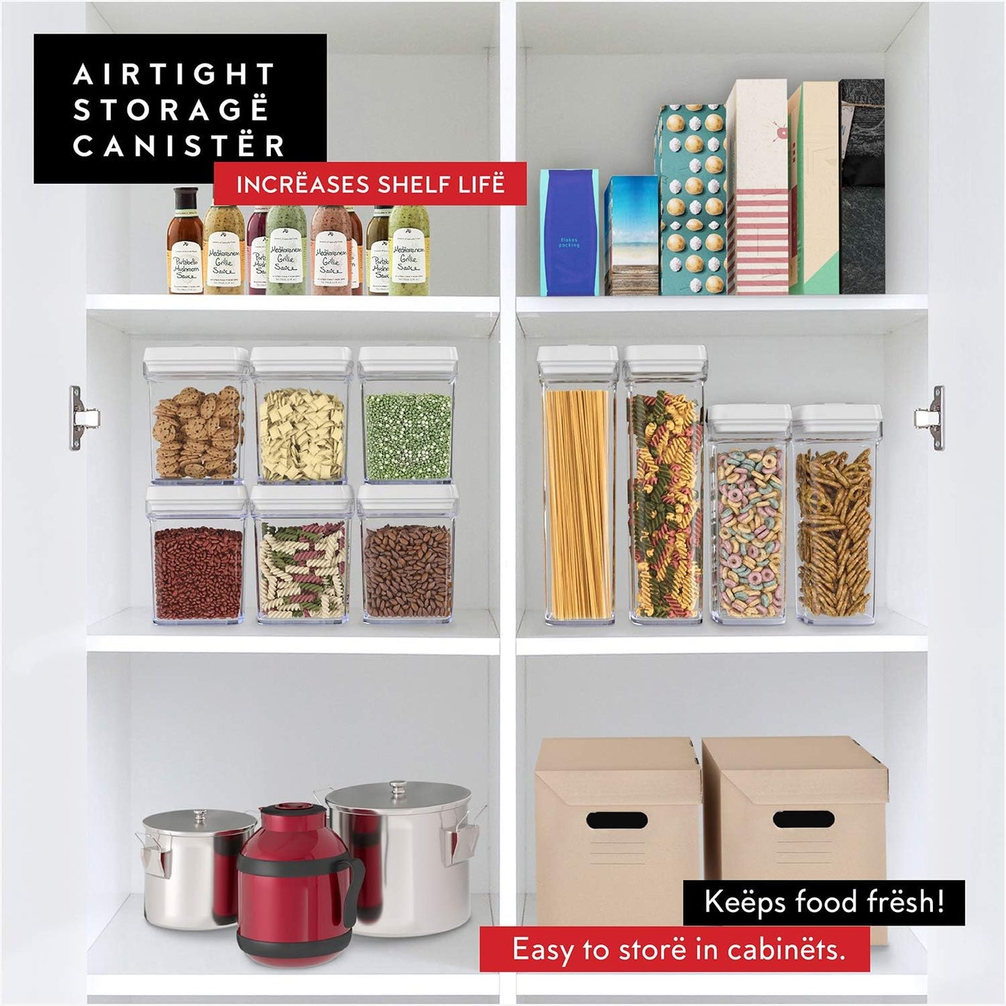 DWËLLZA KITCHEN Pasta Storage Containers for Pantry - Set of 2 White Airtight Spaghetti Container Storage - Ideal for Spaghetti & Noodles, Kitchen Pantry Organization and Storage, Keeps Food Fresh