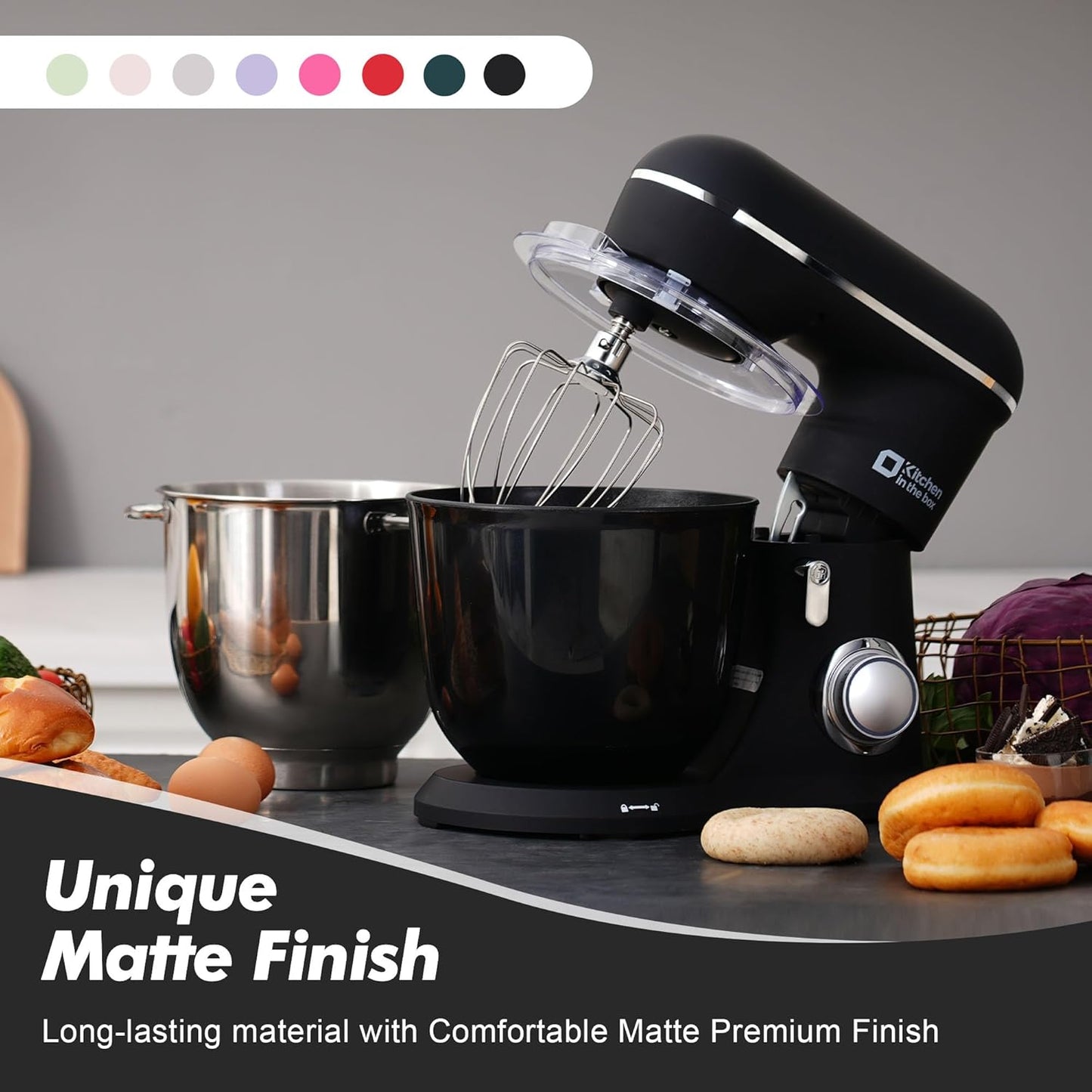 Kitchen in the box Stand Mixer, 4.5QT+5QT Two bowls Electric Food Mixer, 10 Speeds 3-IN-1 Kitchen Mixer for Daily Use with Egg Whisk,Dough Hook,Flat Beater (Onyx Black, 5QT)