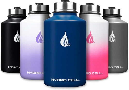 HYDRO CELL Stainless Steel Insulated Water Bottle with Straw - For Cold & Hot Drinks - Metal Vacuum Flask with Screw Cap and Modern Leakproof Sport Thermos for Adults (Navy 64oz)