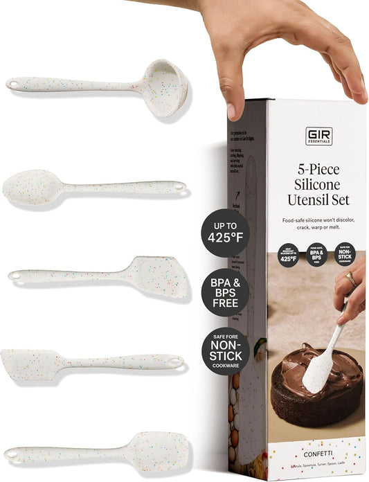 GIR: Get It Right 5-Piece All-Purpose Cooking Utensil Set - 11 in Party Confetti Color - Pharmaceutical-Grade Silicone Utensils - Heat-Resistant 425¡ÆF & Dishwasher-Friendly