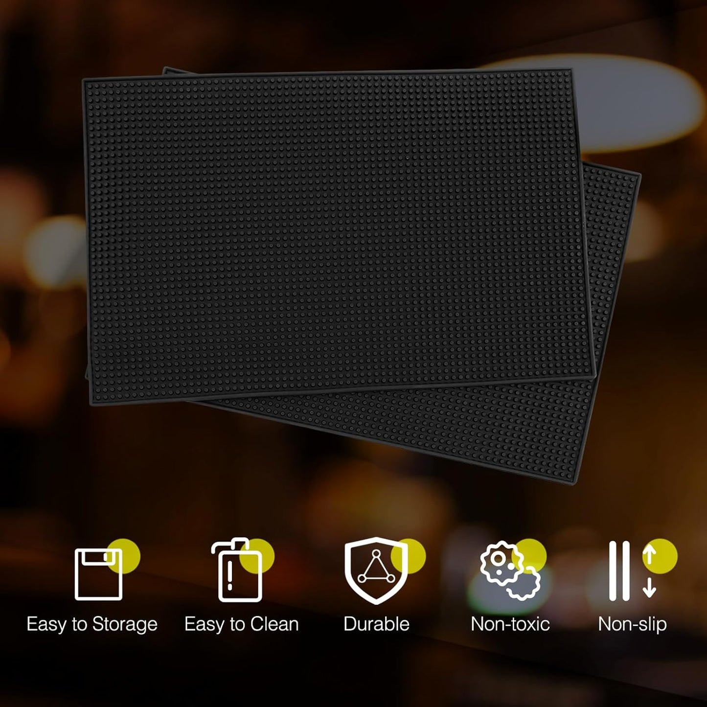 Tioncy 4 Pcs Bar Mat for Countertop 18 x 12 Inch Non Slip Rubber Mat Service Spill Cocktail Bartending Coffee Bar Mats for Hot Dishes Restaurants Barbershop Clippers Hot Pads, Black