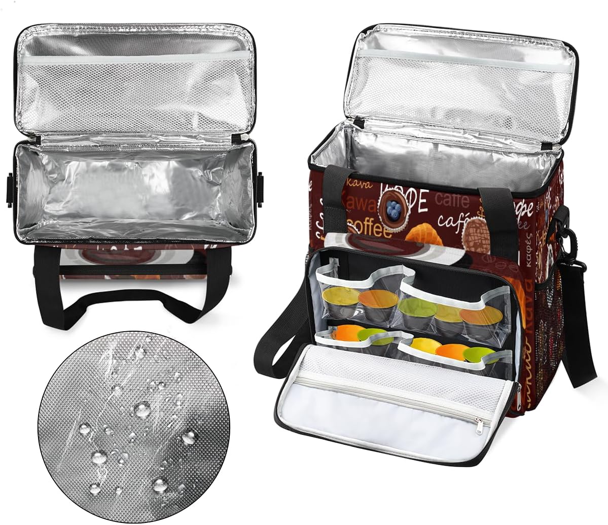 Brown Coffee Coffee Maker Carring Bag Cocoa Kaffee Travel Carrying Storage Tote Bag Compatible with Keurig K-Mini or K-Mini Plus Portable Single Serve Coffee Brewer Case with Pockets for K-cup Pods