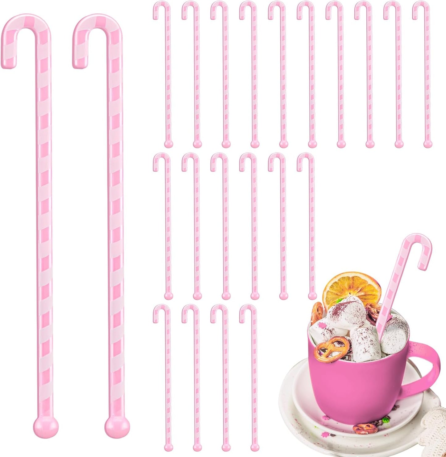 30 Pcs Christmas Coffee Stirrers Candy Cane Swizzle Sticks Coffee Bar Decoration Hot Cocoa Plastic Cocktails Drink Stirrers Reusable Beverage Stir Gifts for Xmas Party Supply (Pink, White)