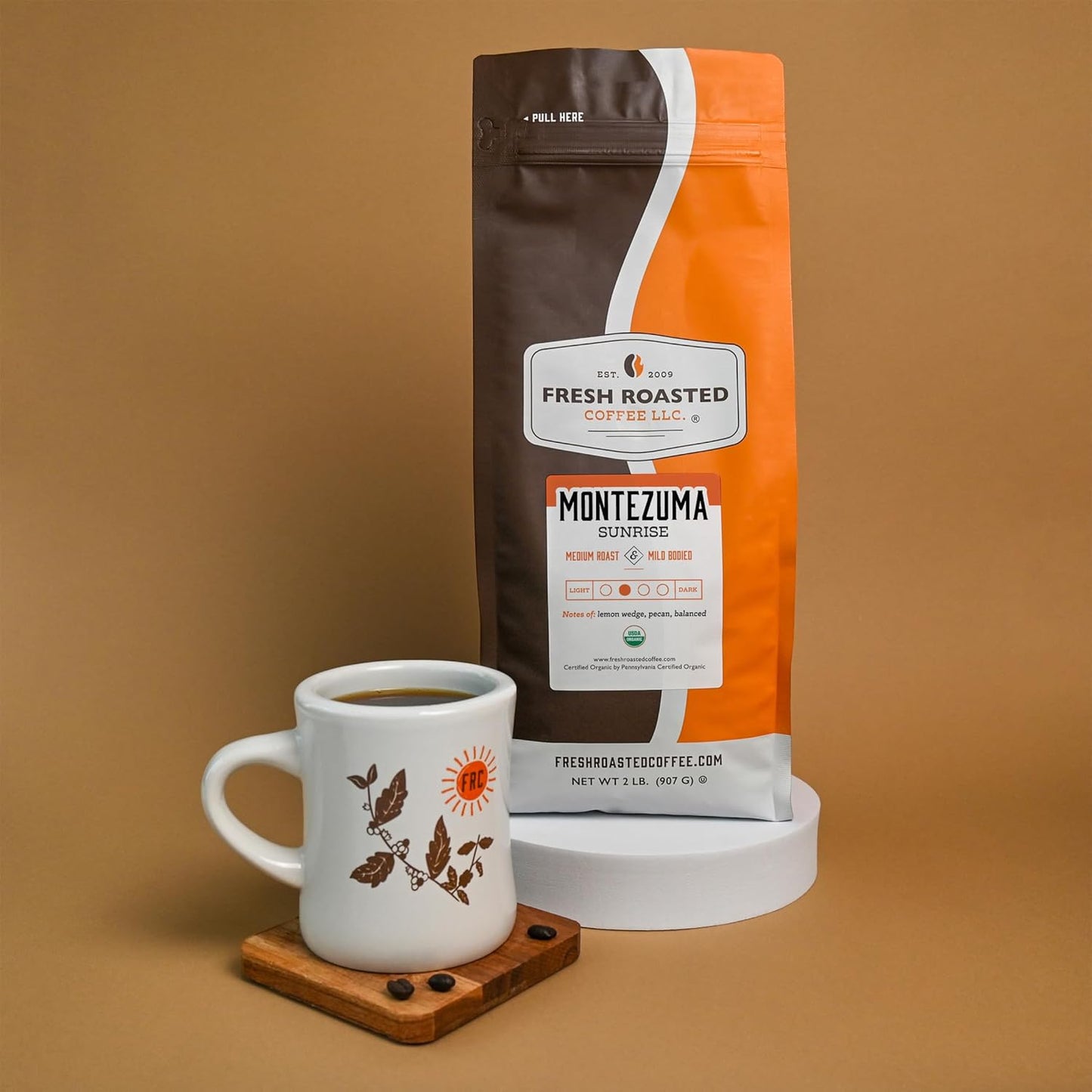 Fresh Roasted Coffee, Organic Montezuma Sunrise| USDA Organic, Kosher | Medium Roast 2 lb (32 oz) Ground
