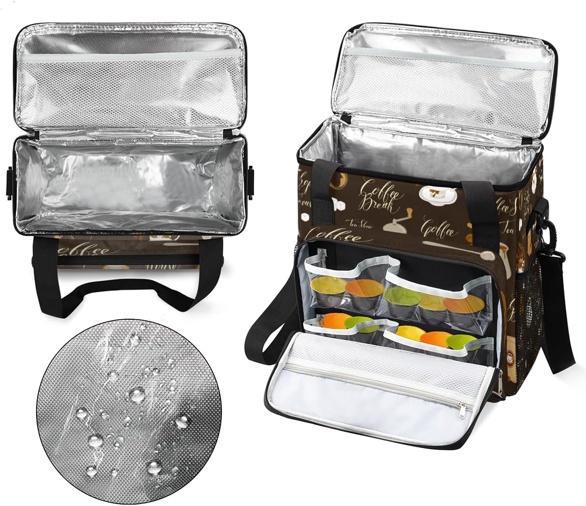 Retro Coffee Coffee Maker Carring Bag Tea and Coffe Travel Carrying Storage Tote Bag Compatible with Keurig K-Mini or K-Mini Plus Portable Single Serve Coffee Brewer Case with Pockets for K-cup Pods