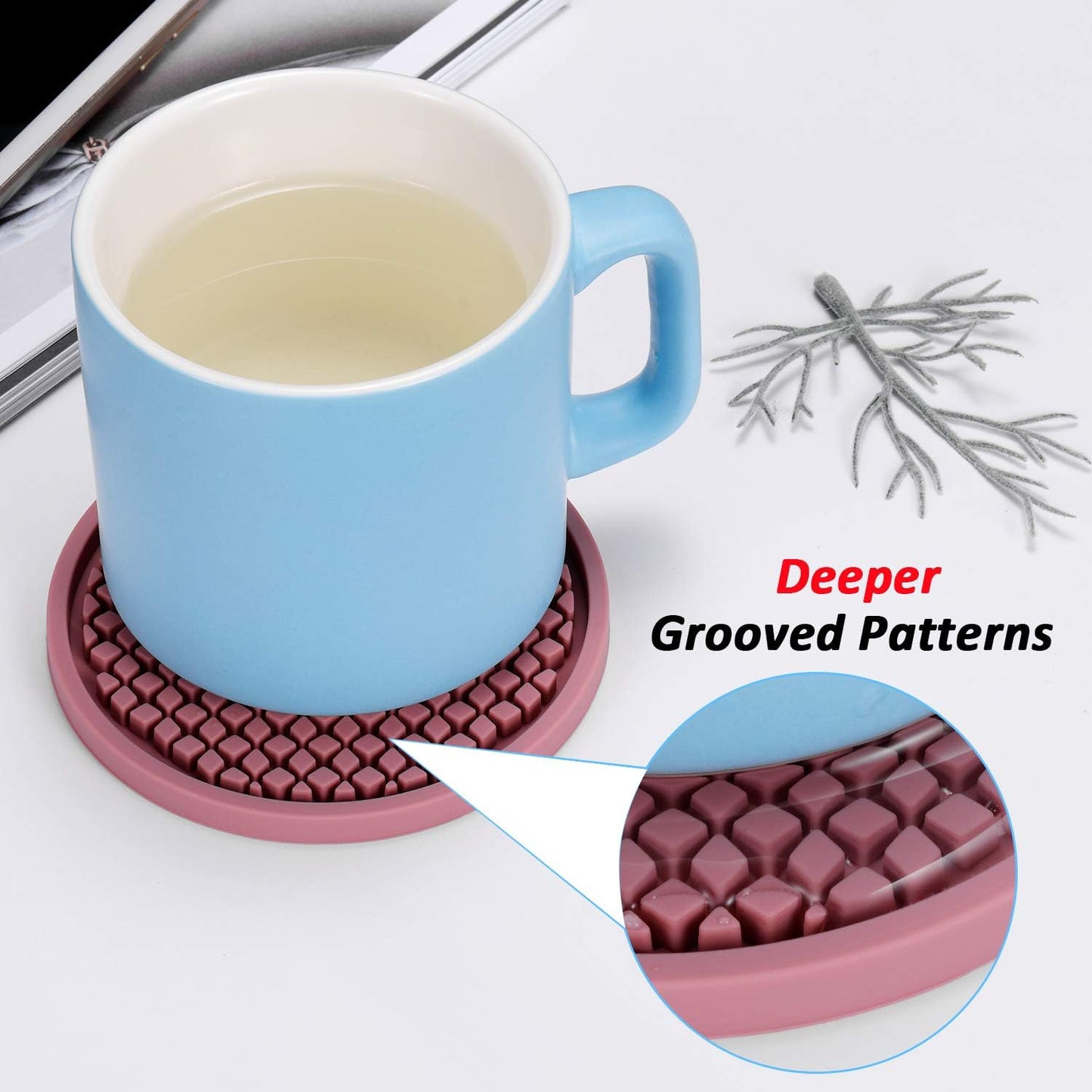 ME.FAN Silicone Coasters [6 Pack] Thickened Drink Coasters with Holder - Cup Mat - Non-Slip, Non-stick, Stay Put, Deep Tray - Prevents Furniture and Tabletop Damages(Peppermint Green)