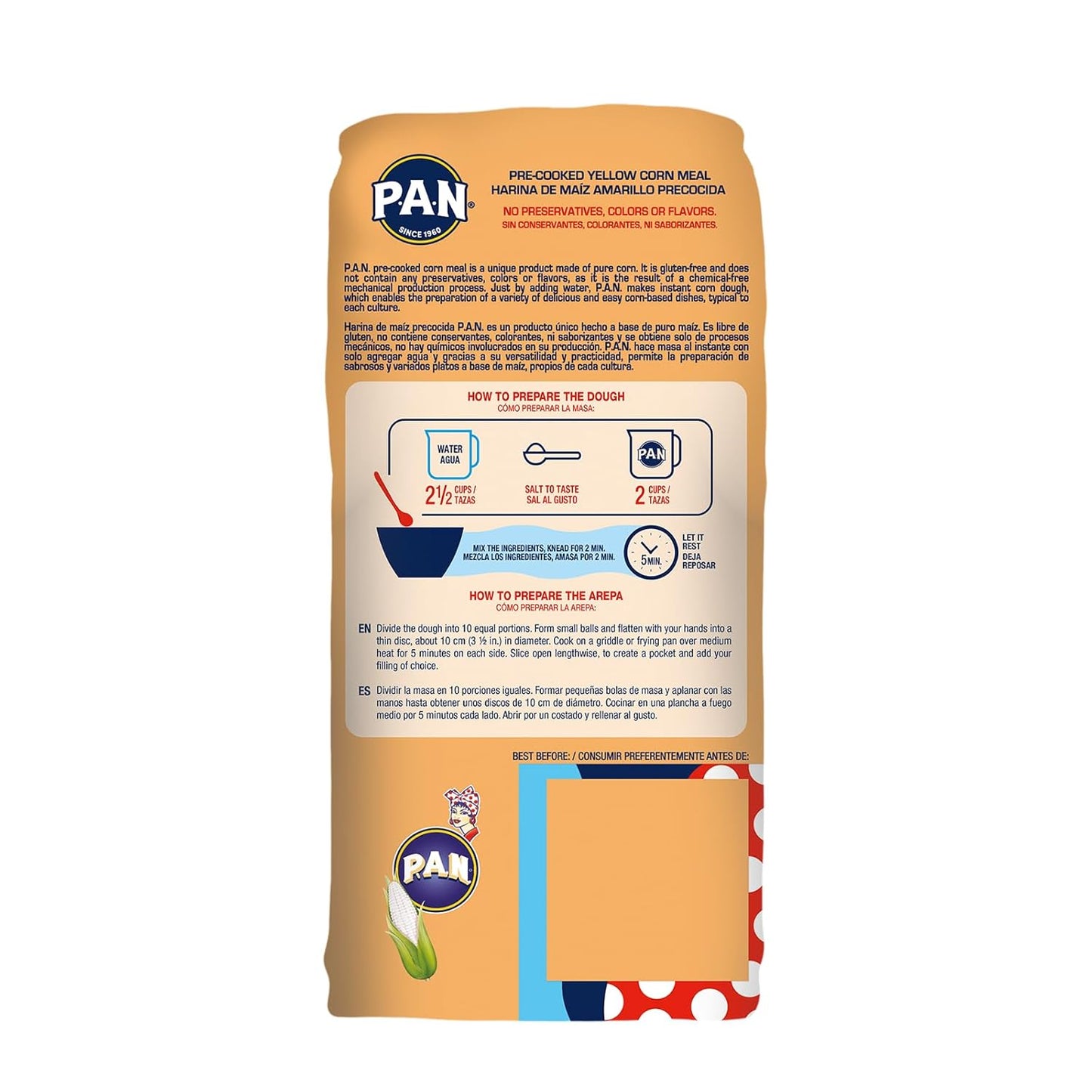P.A.N. Yellow Corn Meal – Pre-cooked Gluten Free and Kosher Flour for Arepas (2.2 lb / Pack of 10)