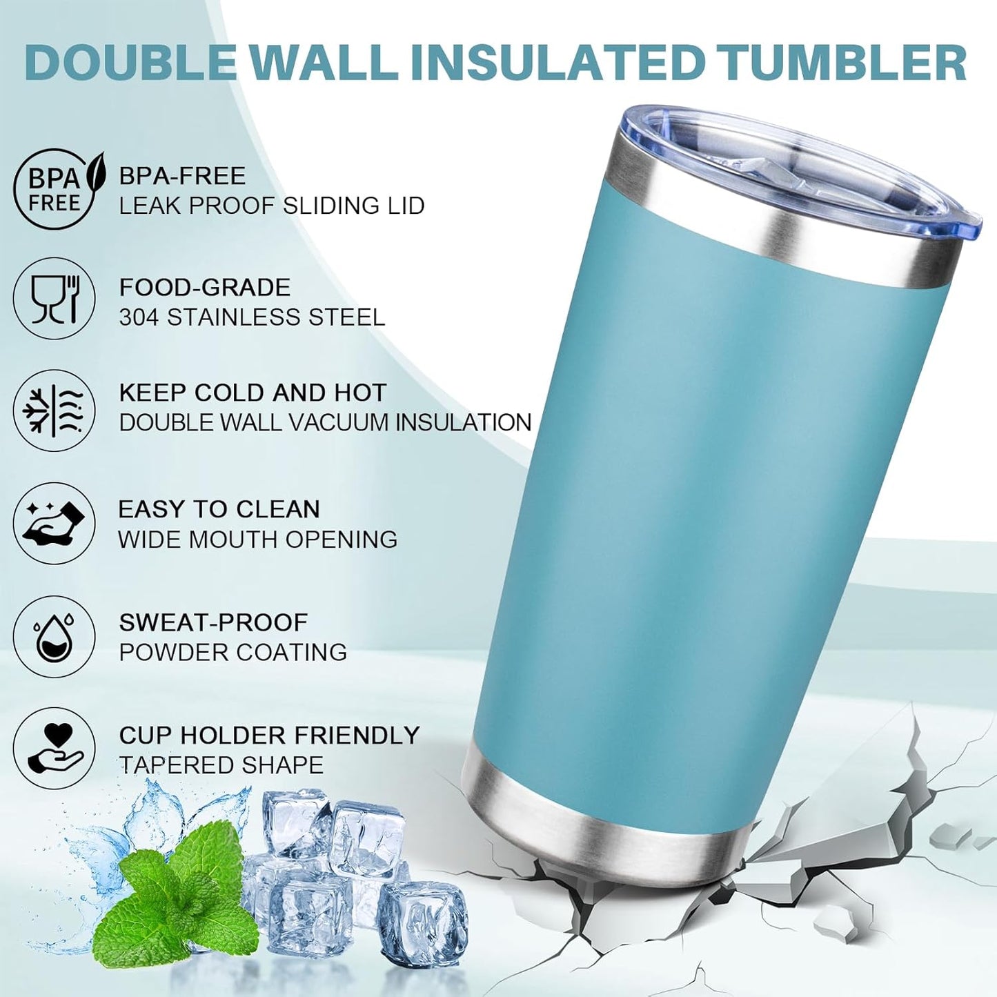 20oz Tumbler with Lid Double Wall Vacuum Insulated Travel Coffee Mug Stainless Steel Thermal Cup Powder Coated Sturdy Coffee Tumbler Bulk for Hot and Cold Beverages (Black-Glacier-Purple-White,4)