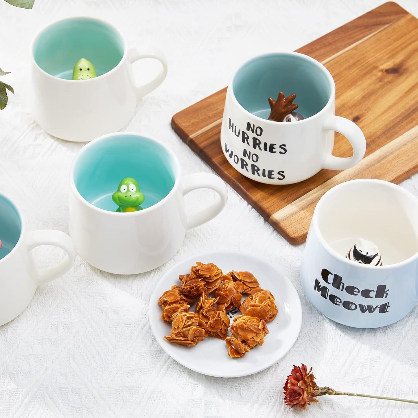 Cat Ceramic Cup Hidden 3D Animal Inside Mug,12 oz Cute Cartoon Handmade Figurine Mugs,Christmas Birthday Surprise for Friends Family or Kids (Cat)