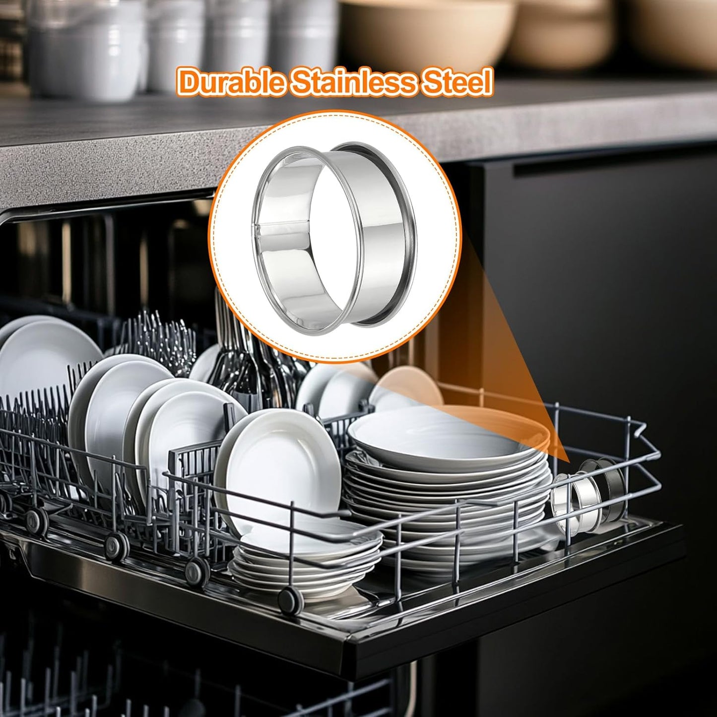 HARFINGTON 8pcs Crumpet Rings 2.36" Nonstick Round Cake Ring Stainless Steel Double Rolled English Pastry Rings for Kitchen Baking Crumpet Dessert, Silver