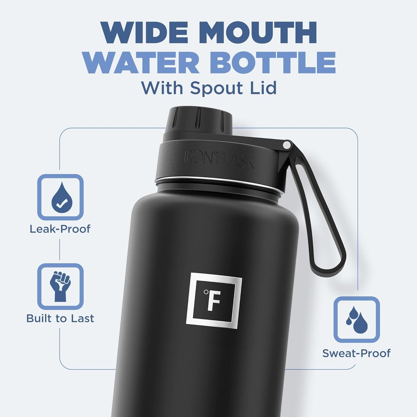 IRON °FLASK Camping & Hiking Hydration Flask with 3 Lids - Stainless Steel, Double Walled & Vacuum Insulated Water Bottle - Leak Proof & BPA Free (Morning Mist, Spout - 40 oz)