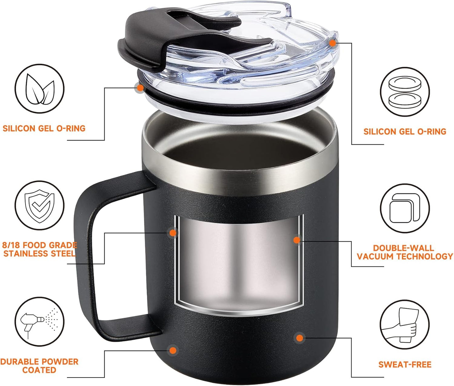 ALOUFEA 12oz Insulated Coffee Mug Cup with Handle, Stainless Steel Travel Coffee Mug with Flip Lid, Double Wall Vacuum Coffee Tumbler,Sky Blue