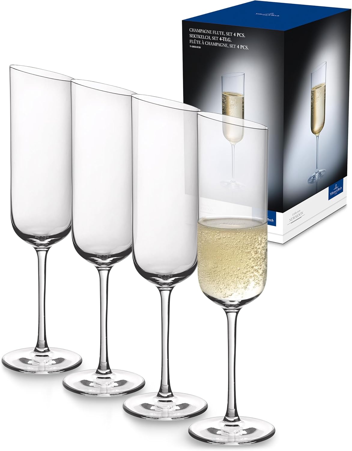Villeroy & Boch New Moon Set, 4 Pieces, Elegant, Modern Sloping Champagne, Crystal Glass, Transparent, Dishwasher Safe