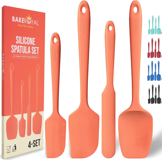 Silicone Spatula Set - 4-Piece Rubber Spatulas Silicone Heat Resistant 600¡ÆF for Everyday Task - Seamless Design Kitchen Spatulas for Nonstick Cookware - Orange
