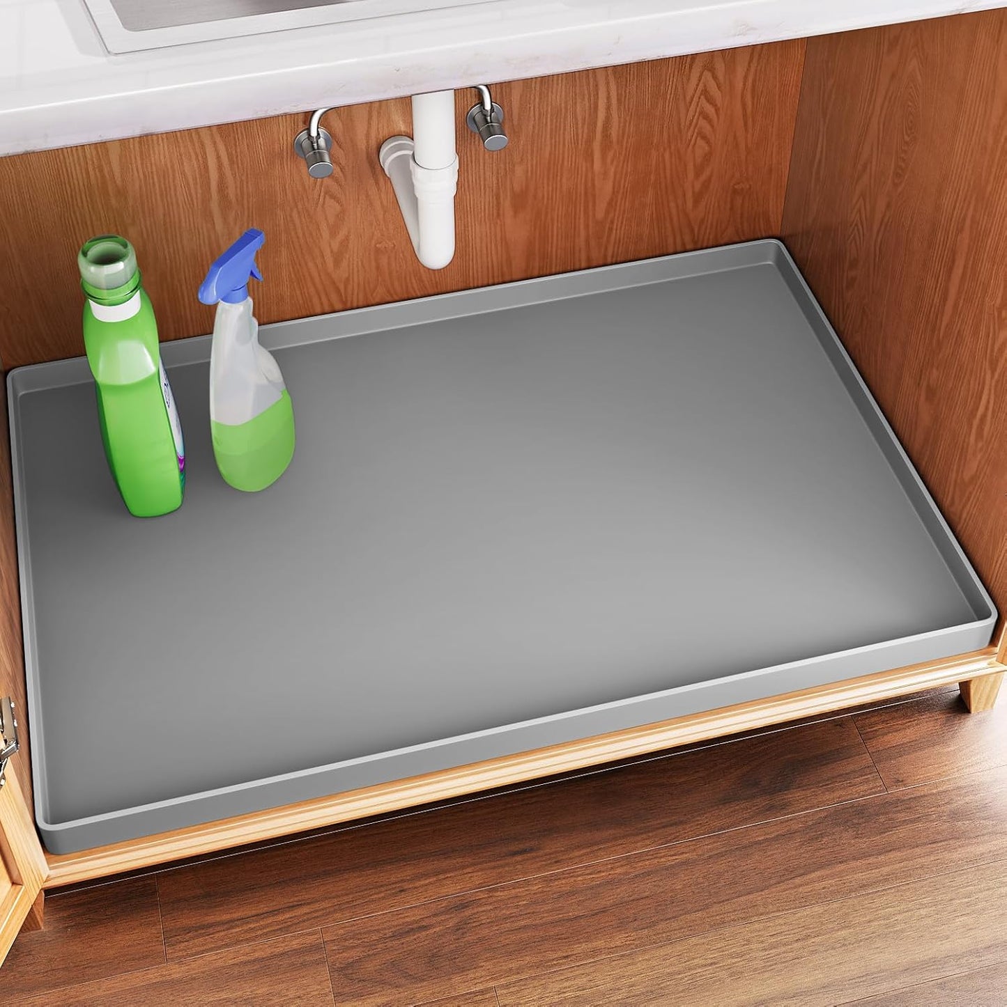 FLATO Waterproof Under Sink Mat 40" x 22" Shelf Liner for Kitchen and Bathroom, Cabinet Protector, Organizers and Storage, Flexible Silicone Drip Tray