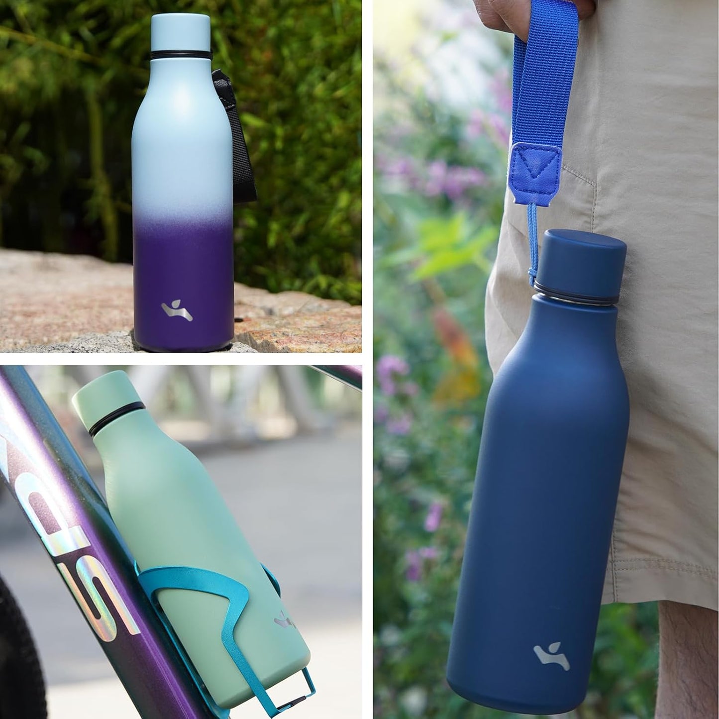 Insulated Water Bottle with Strap,25 oz Double Wall Stainless Steel Vacuum Bottles Metal Water Flask,Mint
