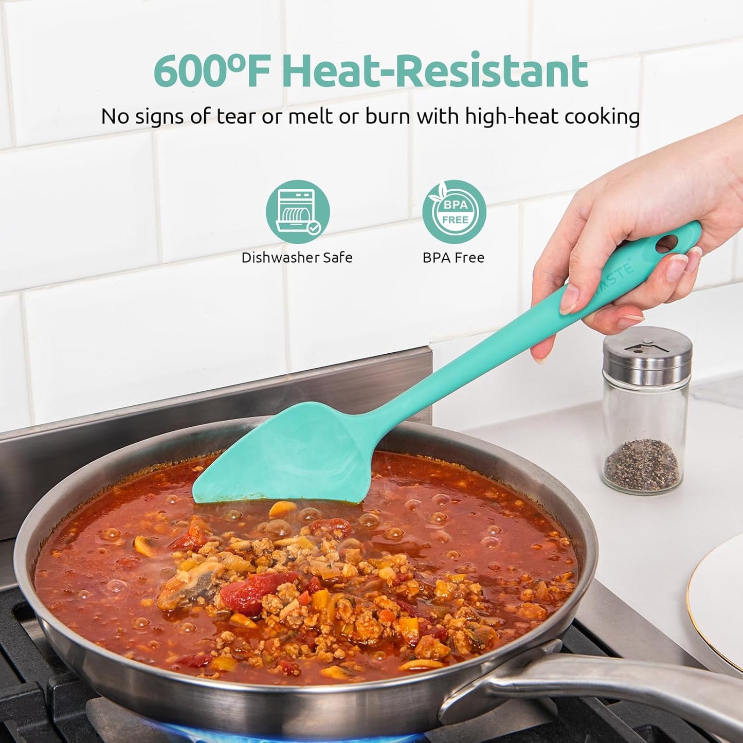 U-Taste Silicone Spatula Set with 600 Degrees Fahrenheit Heat Resistant (Teal/Aqua Sky)