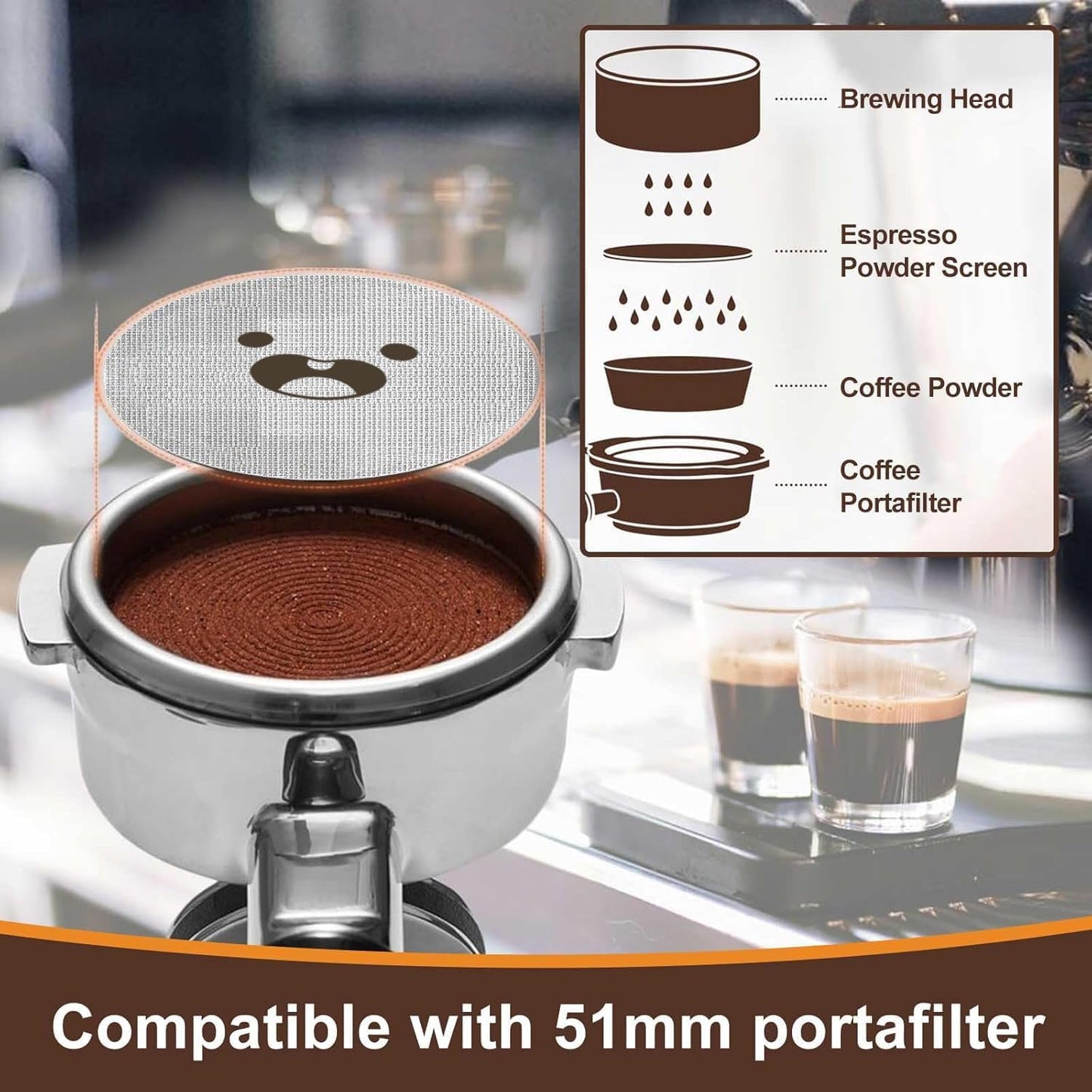 51mm Espresso Puck Screen, Lower Shower Screen, Metal Coffee Reusable Filter for 51mm Espresso Portafilter Basket, 1.7 Thickness(Loving)