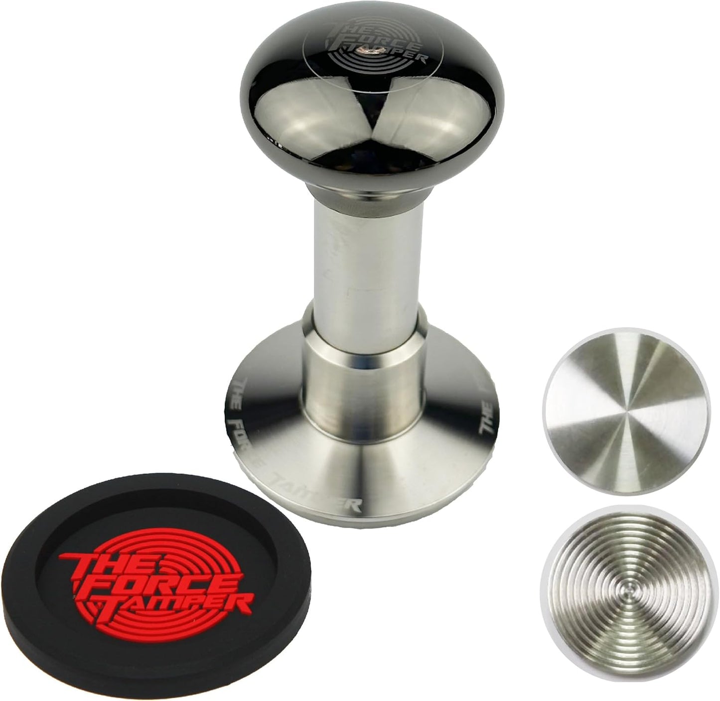 The Force Tamper Automatic Impact Coffee Tamper Adjustable Const Pressure and Autoleveling Extend Set New (Jelly-Black Mirror AL, 53.50mm)