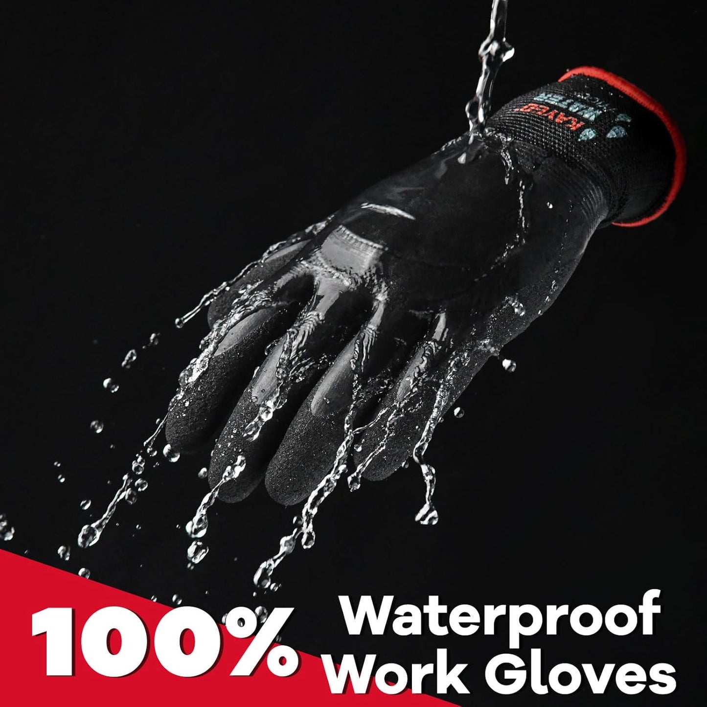 KAYGO Waterproof Work Gloves for Men and Women, Rubber Coated Non-slip Working Gloves for Garden, Outdoor Construction,KG150 （Sky Blue,L）