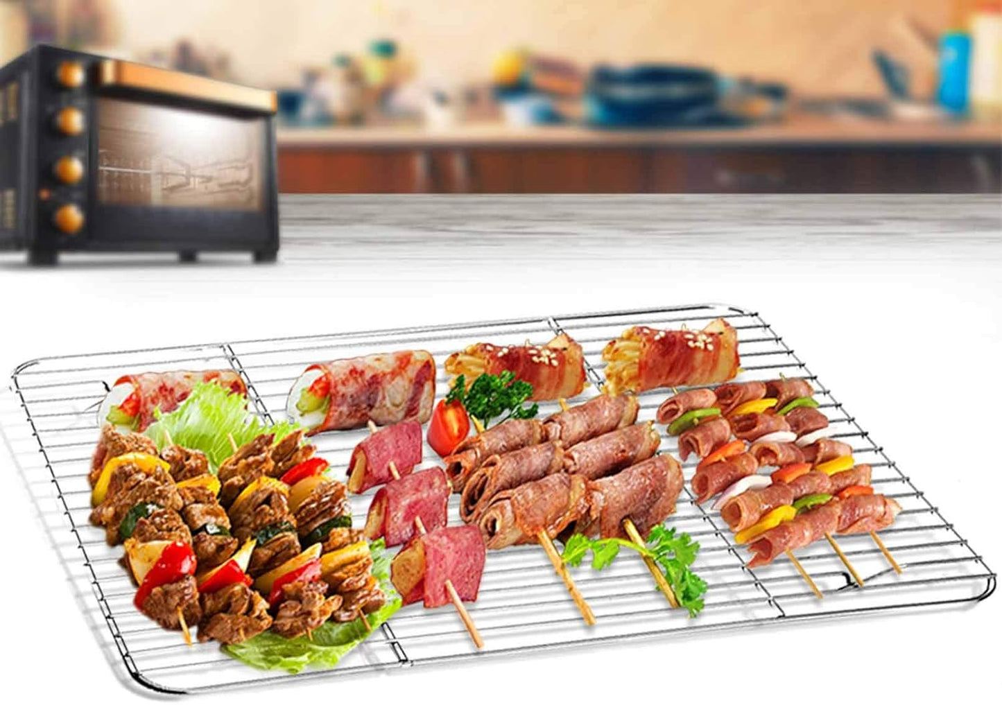 TeamFar Baking Cooling Rack Set of 4, Stainless Steel Rack for Cooking Roasting Grilling, Healthy & Mirror Finish, Oven Use & Dishwasher Safe