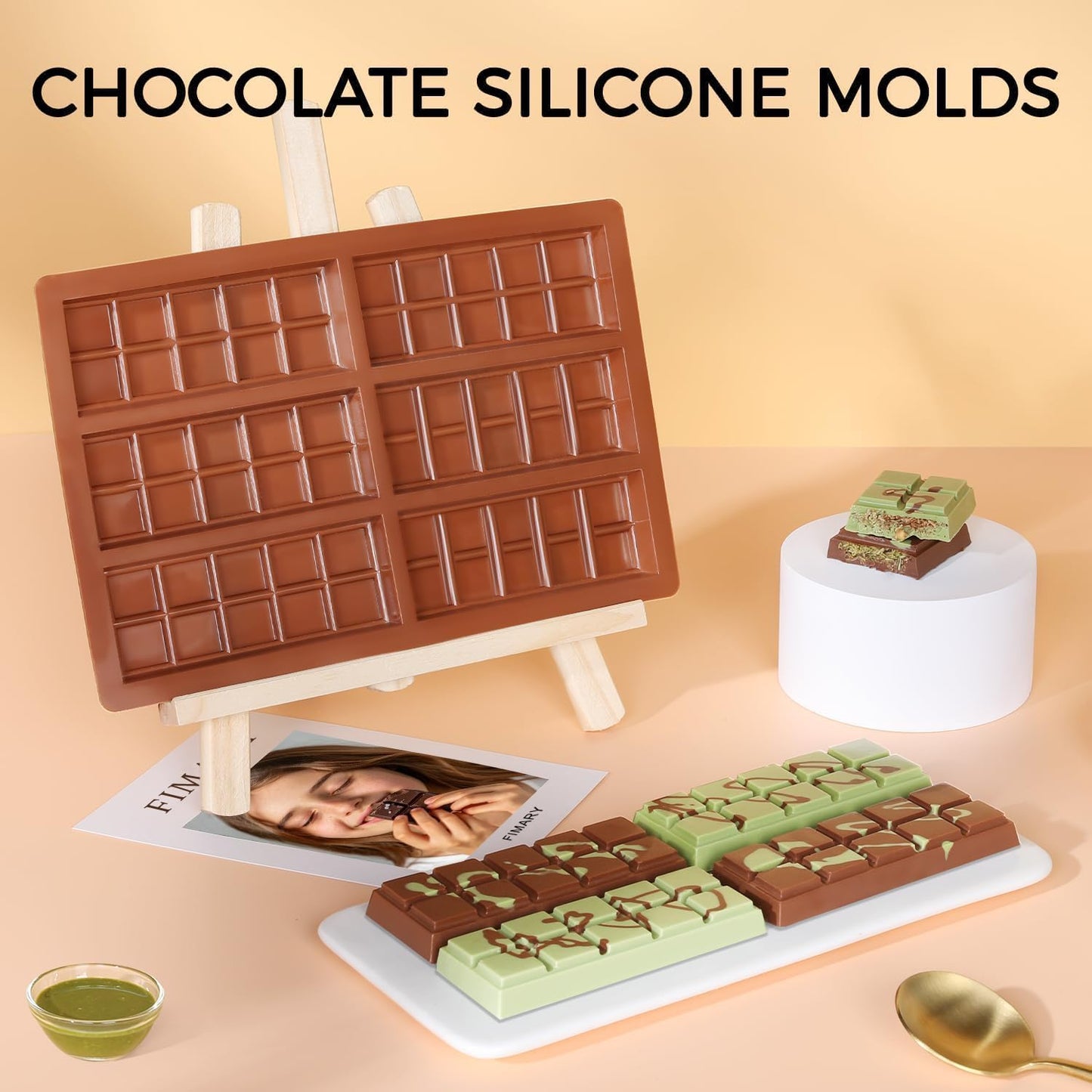 Chocolate Molds - Non-Stick Chocolate Bar Mold, Break Apart Chocolate Bar Maker Food Grade Deep Chocolate Bar Mold For Making Candy Knafeh Pistachio Chocolate Bar - Set of 2