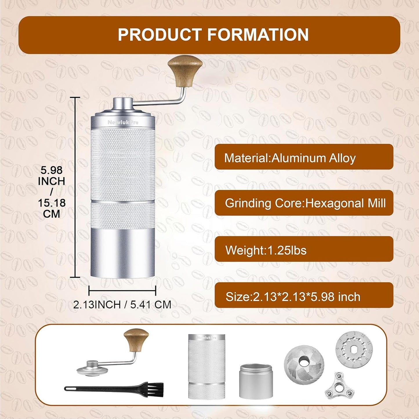 M6 Manual Coffee Grinder,Beautiful Design for Women,Smooth Grinding & Labor Saving,Portable Mini Hand Coffee Grinder for Espresso Pour Over French Press at Home or Camping Travling,Red