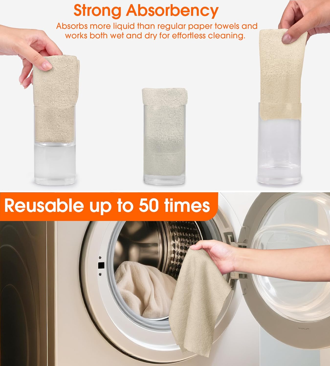 Roll of Microfiber Cleaning Cloth –100 Pack, Tear Away Microfiber Towels, Reusable, Washable, Scratch-Free, Cleaning Supplies, Kitchen Towels for Car, Home, Kitchen, Dishes(Desert Gold)