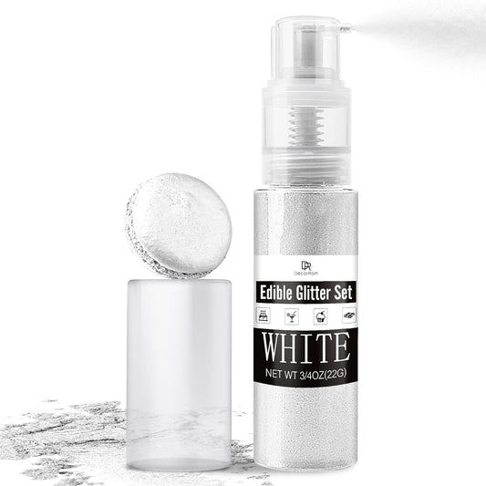 Edible Glitter Spray - 3/4oz Luster Dust Edible Food Grade Glitter Shimmer Dust Powder for Cocktails, Drinks, Cake Decorating - Metallic Food Coloring Powder for Wine, Candy, Cookie, Icing (White)