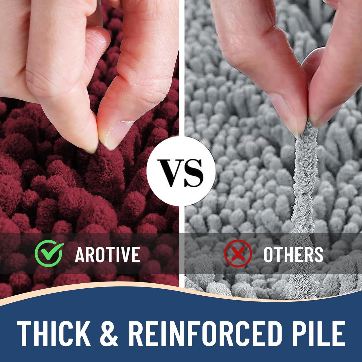 Arotive Luxury Chenille Bathroom Rug Mat, Extra Soft Thick Absorbent Shaggy Bath Rugs, Non-Slip Machine Wash Dry, Plush Bath Mats for Bathroom, Shower and Tub, 59x35, Burgundy
