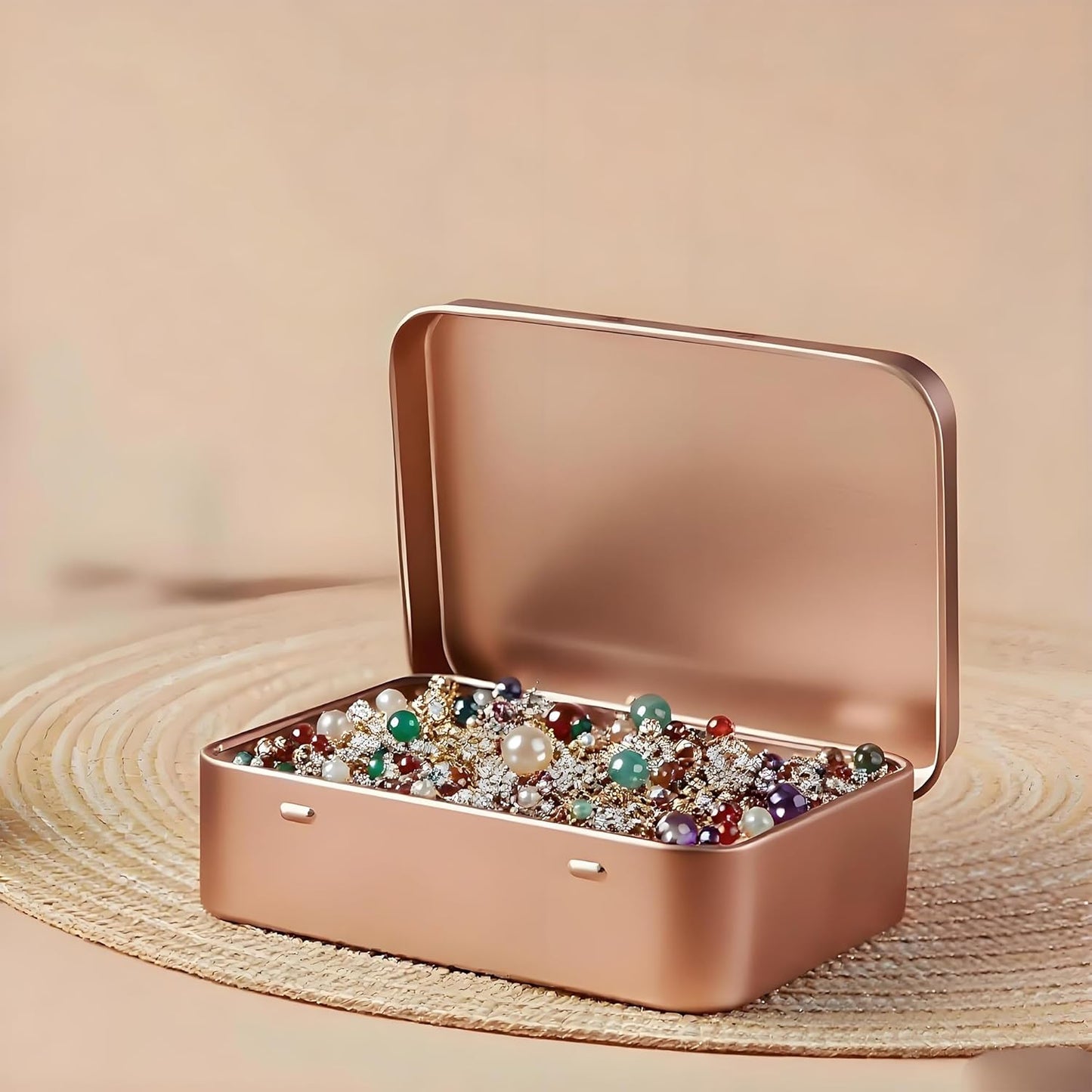 Small Metal Box With Lid-Cookie Tins Metal Tins With Lids Lens Wipes Storage Container Mini Portable Box,Empty Hinged Tin,For Organize Mint Candy Jar,Sewing (Rose Gold, 20 Pcs 3.7" x 2.4" x 0.8")