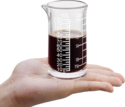 Ackers 4oz Etching Scale Glass Measuring Cup ? Shot Glass with Ounce,Ml,Cups Markings for Kitchen & Bar