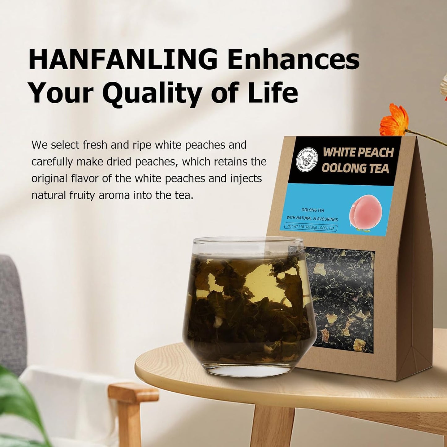 HANFANGLING White Peach Oolong Tea, 2PCS, Refreshing, Fresh Sweetness of White Peach and Aromatic Taste of Oolong Tea