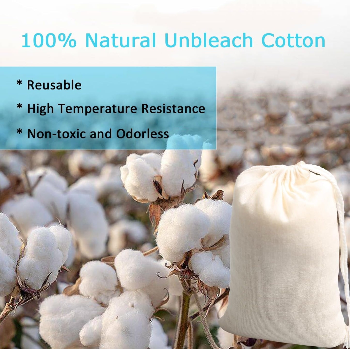 Eketirry Spice Bags, 10pcs Reusable Empty Tea Bags, Muslin Strainer Bags, Soup Bags for Cooking, Natural Cotton Fine Mesh Cheesecloth Bags for Cold Brew Coffee(3 x4Inch)