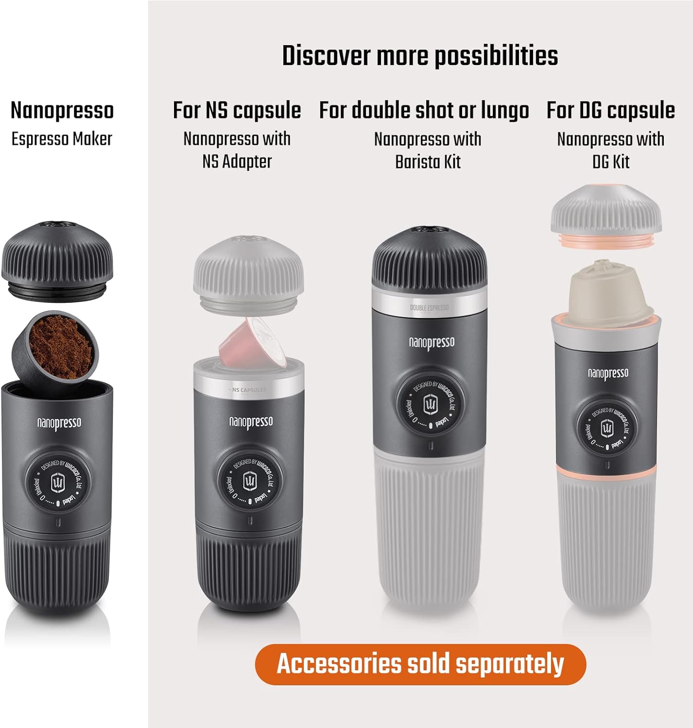 WACACO Nanopresso Portable Espresso Maker Bundled with Protective Case, Upgrade Version, Mini Travel Coffee Machine, Perfect for Camping, Travel and Office (Elements Chill White)