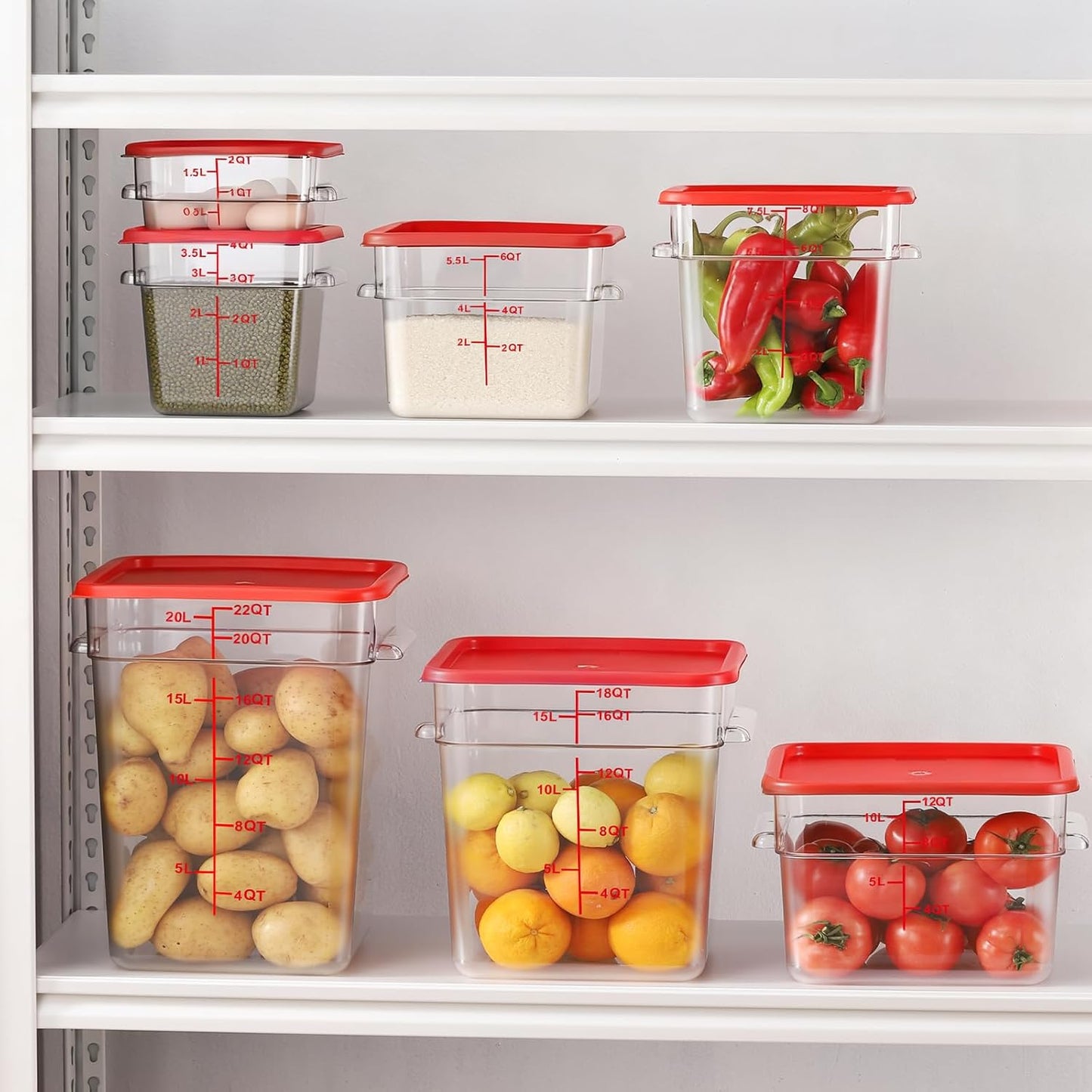 6 Pack 6 Quart Square Clear Food Storage Containers with Lids Cereal Containers Storage Airtight Food Storage Containers for Restaurant Kitchen Home