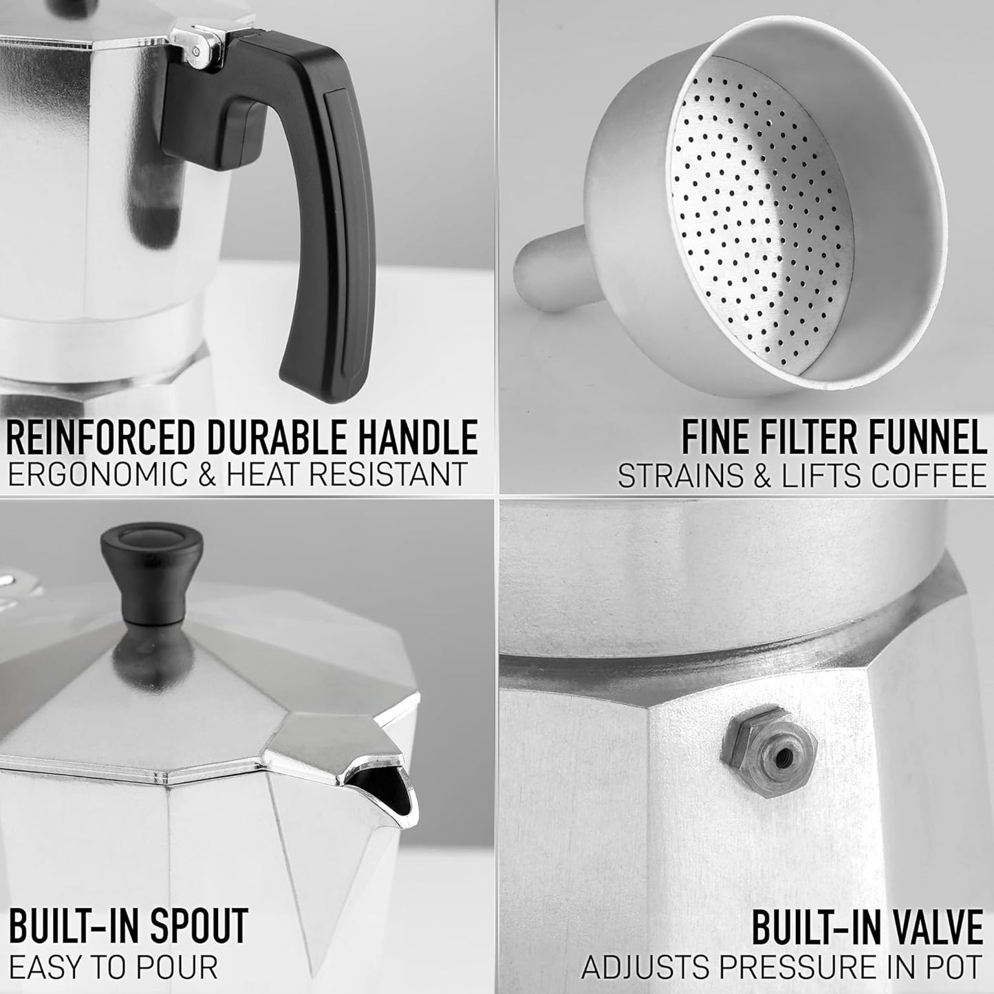 Zulay Moka Pot Espresso Stovetop Coffee Maker - Leak-Proof, Stainless Steel, Easy to Clean, Heat Resistant Handle & Knob -for Authentic Cuban & Italian Style Espresso - Makes 12 Espresso Cups - Silver