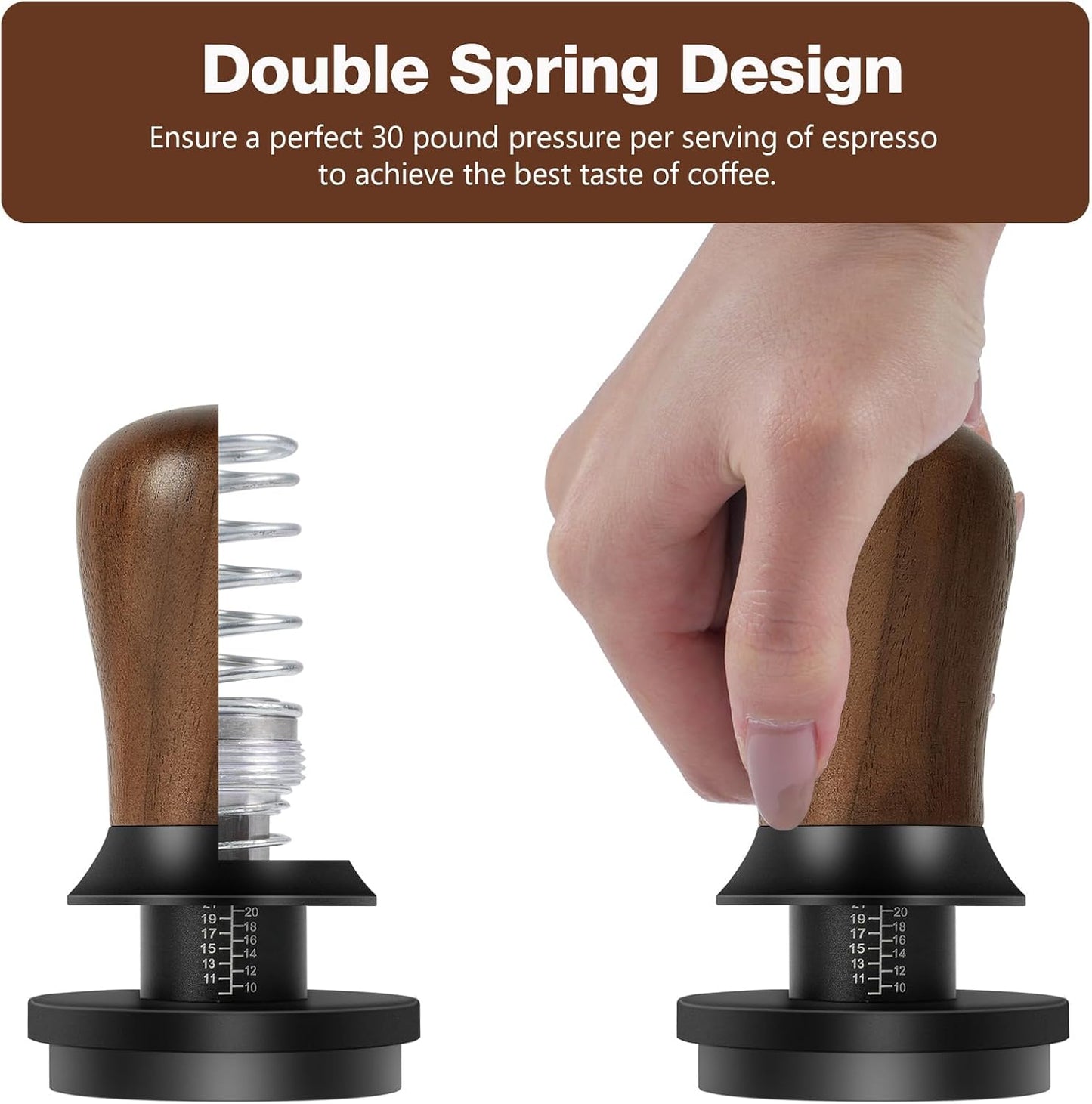 PUSEE 53.3mm Espresso Coffee Tamper - Premium Barista Coffee Tamper, 30lb Calibrated Double Spring Titanium Coating Base Ground Espresso Tamper, Fits for All 53mm Portafilters, Espresso Accessories