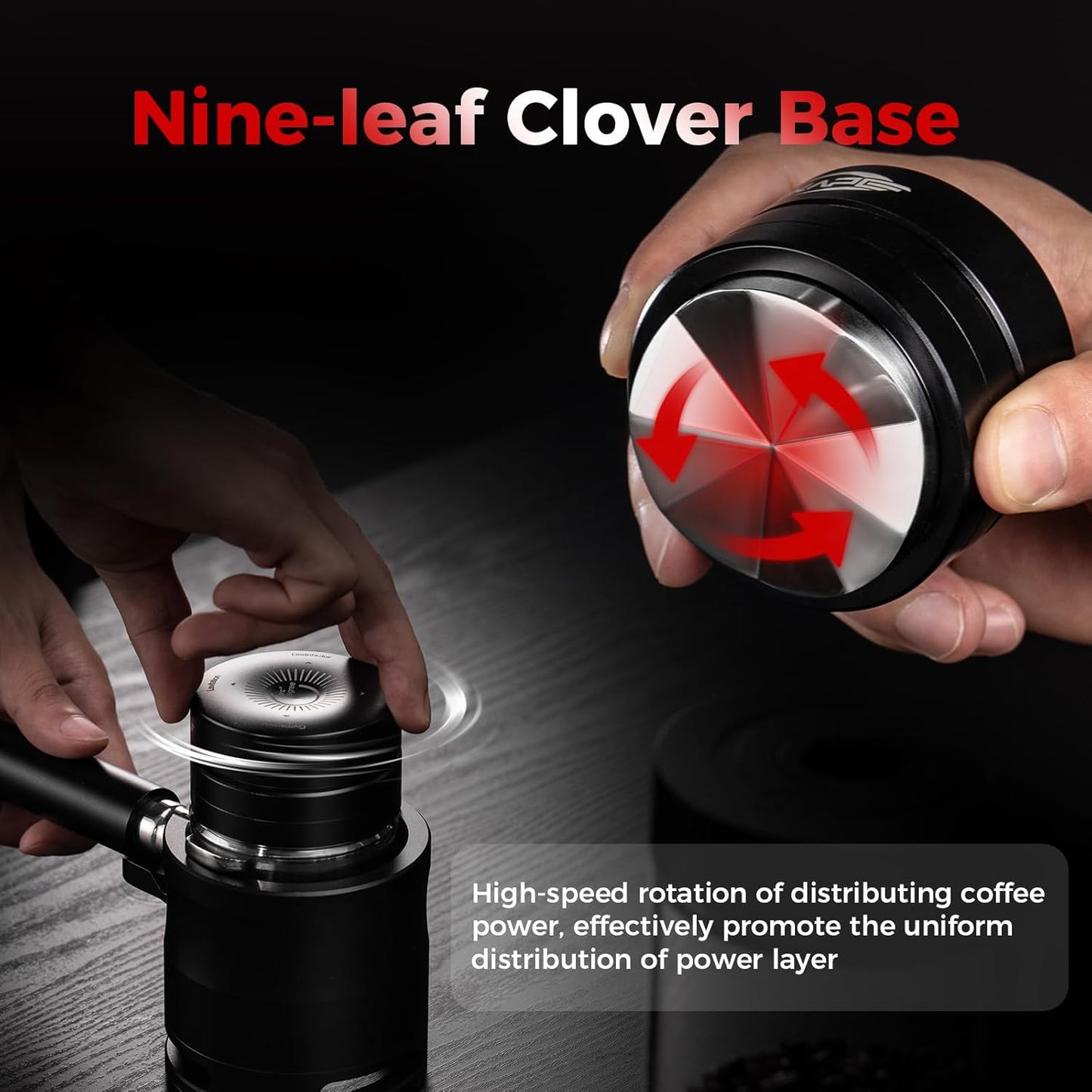 IKAPE 53.3MM Newly Upgrade Espresso Coffee Distributor, Coffee Dual-Bearing & High-Speed Distribution Tools, Adaptive Height Coffee Tamper Leveler for 54mm Portafilters