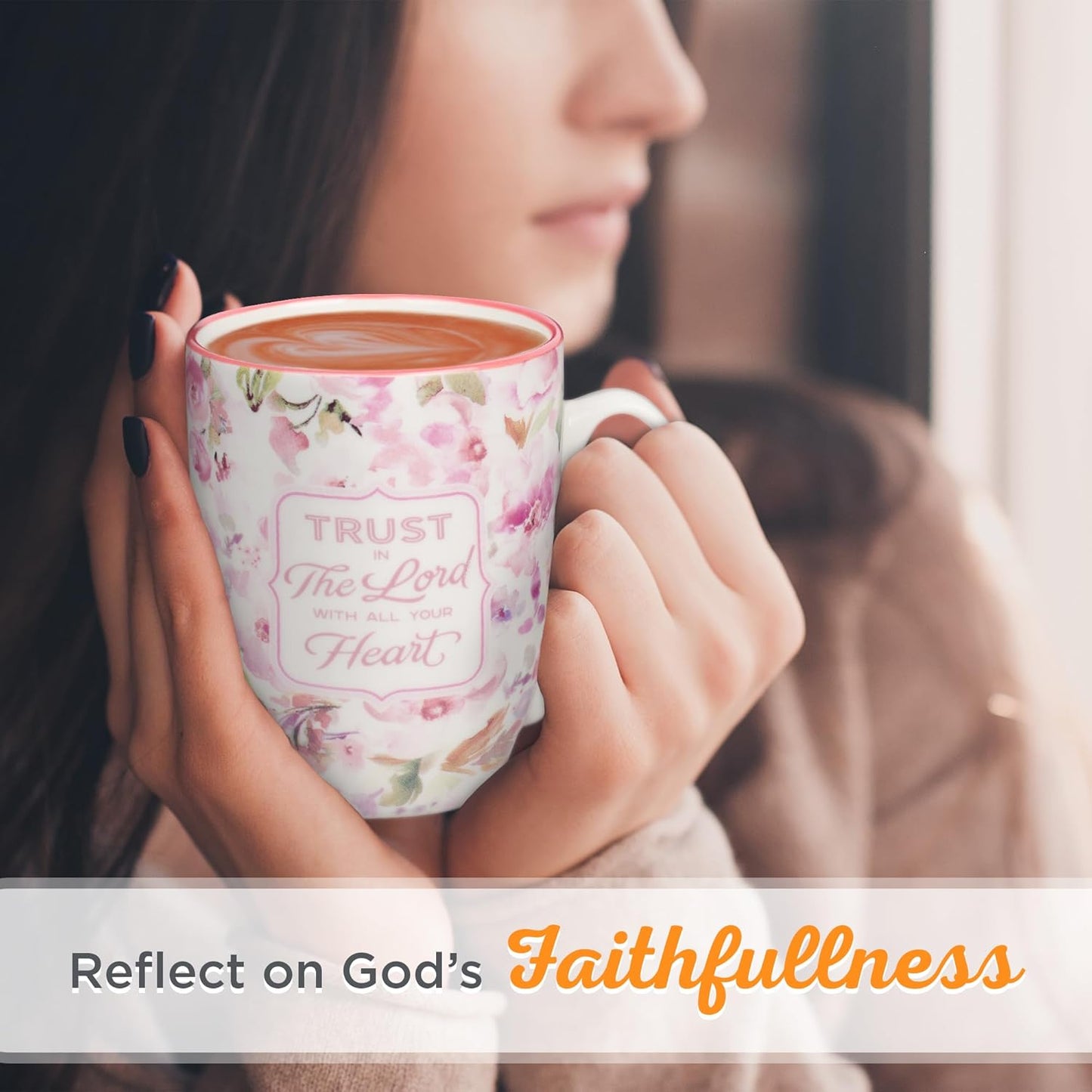 Christian Art Gifts Encouraging Ceramic Coffee & Tea Bible Verse Mug for Women: Trust in the Lord Inspirational Scripture Proverb, Microwave & Dishwasher Safe, White & Pink Watercolor Floral, 12 oz.