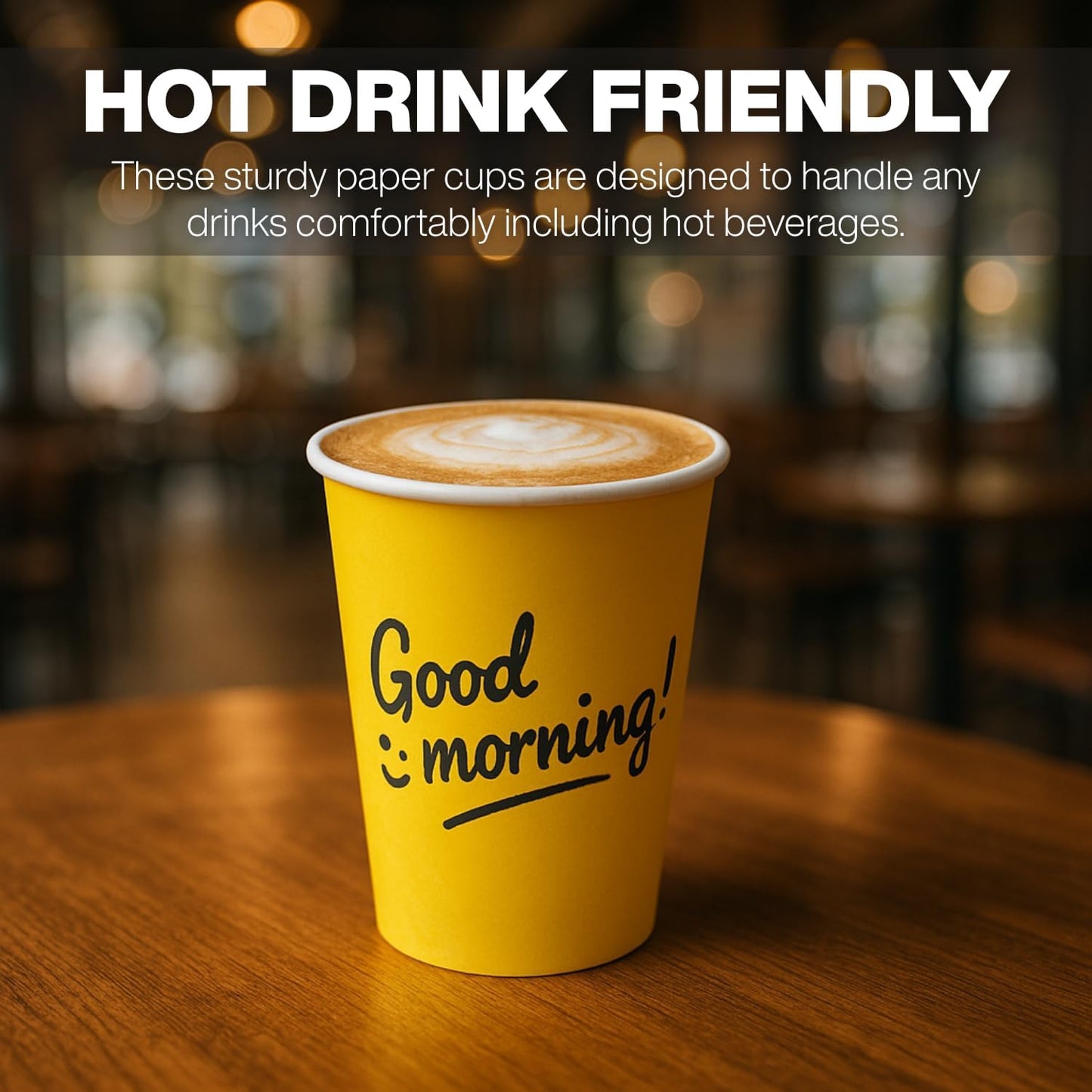 Smygoods Disposable Coffee Cups, To Go Paper Hot Cups, Good Morning Design (12 OZ, 100 Count) For Hot Beverages, Coffee, Tea, Espresso, Cocoa - Vasos Para Cafe