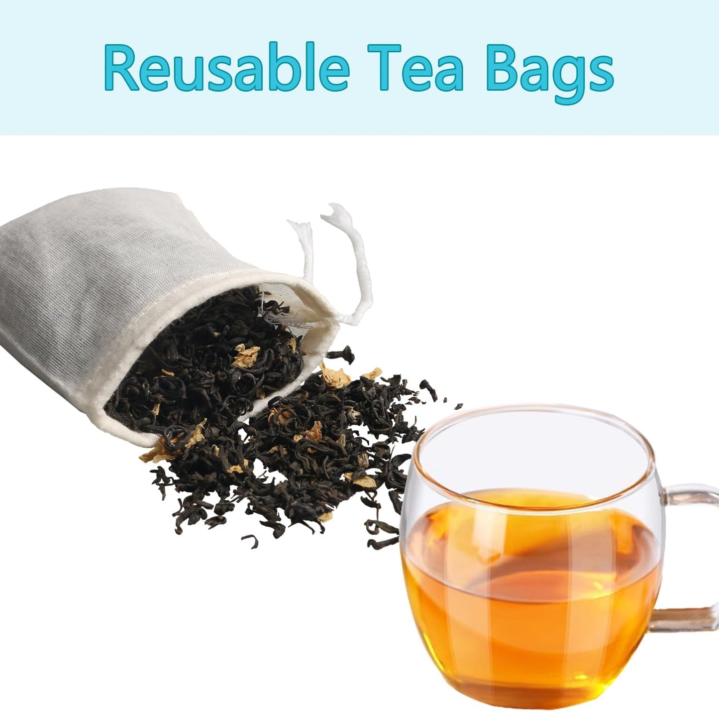 Eketirry Spice Bags, 20pcs Reusable Empty Tea Bags, Muslin Strainer Bags, Soup Bags for Cooking, Natural Cotton Fine Mesh Cheesecloth Bags for Cold Brew Coffee(3 x4" &5x6.3")