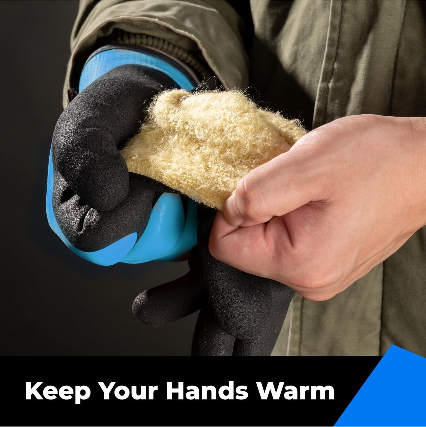 toolant 100% Waterproof Gloves Bulk Pack, 3 Pairs, Winter Work Gloves for Cold Weather, Touchsreen, Warm Freezer Gloves, Thermal Insulated, With Grip, Blue, Small